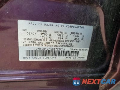 Zdjęcie 13 z 13 samochodu: 2008 MAZDA 3 I VIN:JM1BK12F581775264 - miniatura