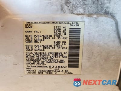 Zdjęcie 12 z 12 samochodu: 2010 NISSAN PATHFINDER S FE+ VIN:5N1AR1NN5AC621802 - miniatura