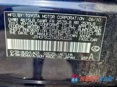 Zdjęcie 12 z 12 samochodu: 2010 LEXUS IS 250 VIN:JTHCF5C27A5043226 - miniatura