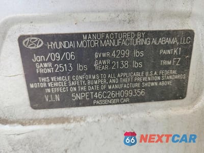 Zdjęcie 12 z 12 samochodu: 2006 HYUNDAI SONATA GL VIN:5NPET46C26H099356 - miniatura