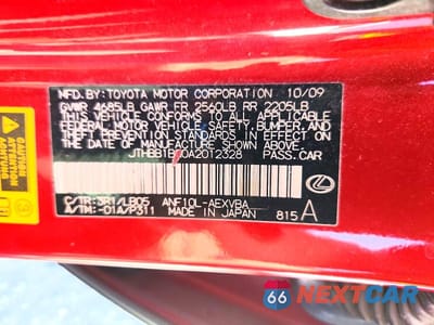 Zdjęcie 12 z 12 samochodu: 2010 LEXUS HS 250H VIN:JTHBB1BA0A2012328 - miniatura