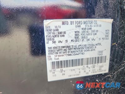 Zdjęcie 13 z 13 samochodu: 2012 FORD EXPLORER XLT VIN:1FMHK7D98CGA47783 - miniatura