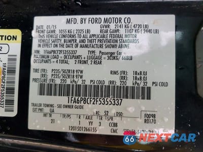 Zdjęcie 12 z 12 samochodu: 2015 FORD MUSTANG GT VIN:1FA6P8CF2F5355337 - miniatura