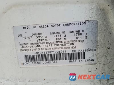 Zdjęcie 12 z 12 samochodu: 2007 MAZDA 3 S VIN:JM1BK323871706911 - miniatura