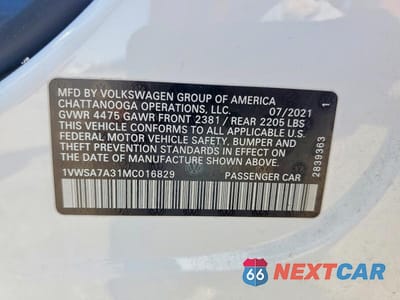 Zdjęcie 12 z 12 samochodu: 2021 VOLKSWAGEN PASSAT SE VIN:1VWSA7A31MC016829 - miniatura