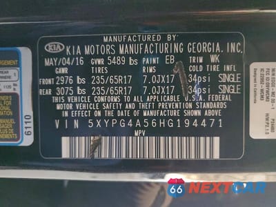 Zdjęcie 13 z 13 samochodu: 2017 KIA SORENTO LX V6 VIN:5XYPG4A56HG194471 - miniatura
