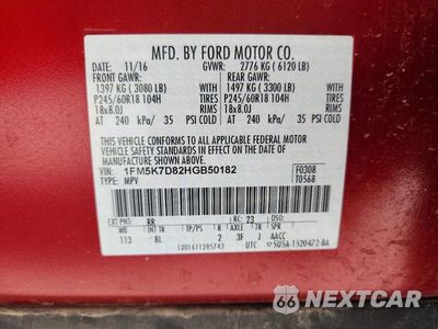 Zdjęcie 13 z 13 samochodu: 2017 FORD EXPLORER XLT VIN:1FM5K7D82HGB50182 - miniatura