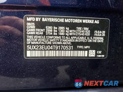 Zdjęcie 13 z 13 samochodu: 2026 BMW X5 XDRIVE40I VIN:5UX23EU04T9170531 - miniatura