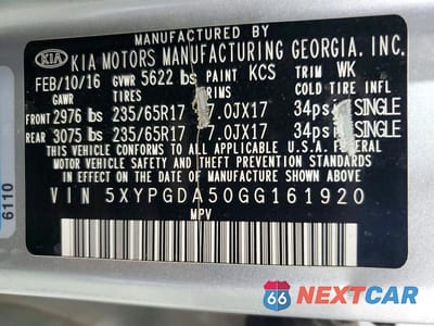 Zdjęcie 13 z 13 samochodu: 2016 KIA SORENTO LX V6 VIN:5XYPGDA50GG161920 - miniatura