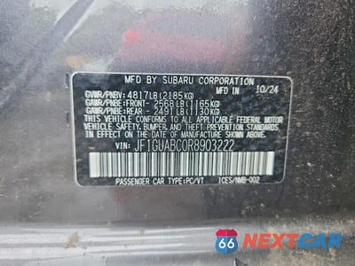 Zdjęcie 12 z 12 samochodu: 2024 SUBARU IMPREZA VIN:JF1GUABC0R8903222 - miniatura