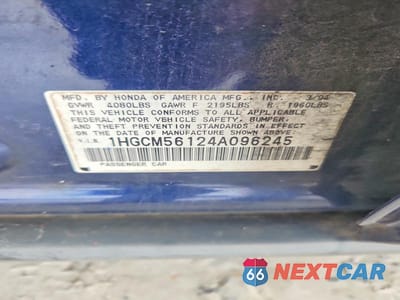 Zdjęcie 12 z 12 samochodu: 2004 HONDA ACCORD DX VIN:1HGCM56124A096245 - miniatura