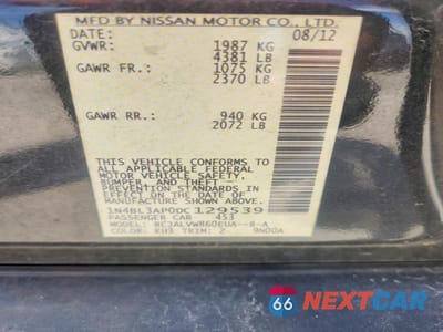 Zdjęcie 12 z 12 samochodu: 2013 NISSAN ALTIMA VIN:1N4BL3AP0DC129539 - miniatura