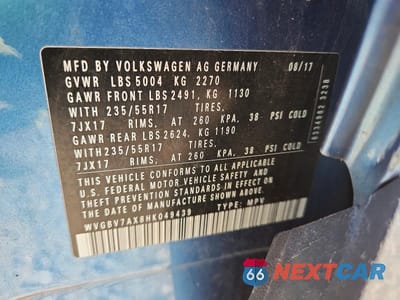 Zdjęcie 14 z 14 samochodu: 2017 VOLKSWAGEN TIGUAN S VIN:WVGBV7AX8HK049439 - miniatura