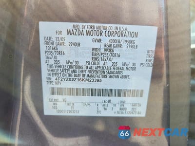Zdjęcie 12 z 12 samochodu: 2006 MAZDA TRIBUTE I VIN:4F2YZ02Z16KM23395 - miniatura