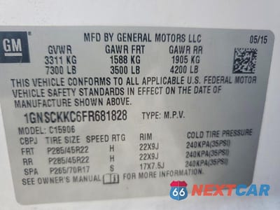 Zdjęcie 13 z 13 samochodu: 2015 CHEVROLET SUBURBAN C1500 LTZ VIN:1GNSCKKC6FR681828 - miniatura