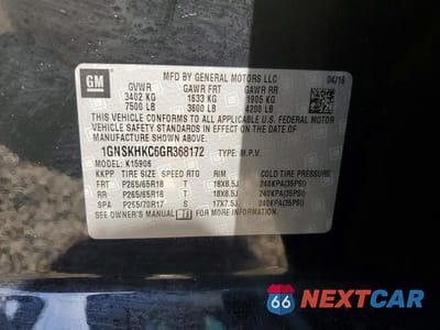 Zdjęcie 13 z 13 samochodu: 2016 CHEVROLET SUBURBAN K1500 LT VIN:1GNSKHKC6GR368172 - miniatura