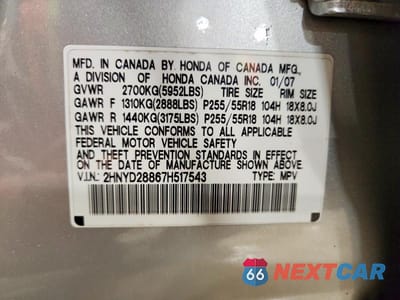 Zdjęcie 13 z 13 samochodu: 2007 ACURA MDX SPORT VIN:2HNYD28867H517543 - miniatura