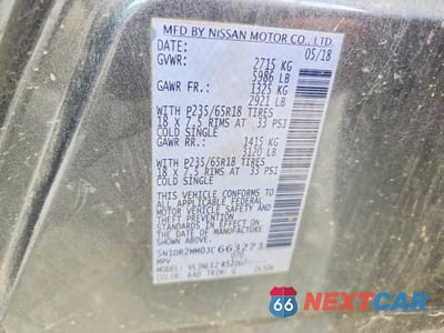 Zdjęcie 13 z 13 samochodu: 2018 NISSAN PATHFINDER SV VIN:5N1DR2MM0JC663273 - miniatura