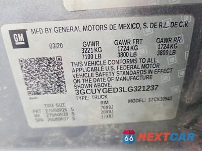 Zdjęcie 12 z 12 samochodu: 2020 CHEVROLET SILVERADO K1500 LTZ VIN:3GCUYGED3LG321237 - miniatura
