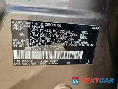 Zdjęcie 13 z 13 samochodu: 2013 TOYOTA RAV4 LE VIN:JTMBFREV4DD011467 - miniatura