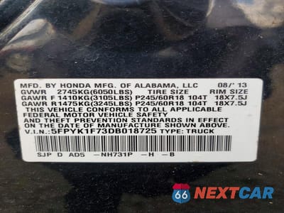 Zdjęcie 12 z 12 samochodu: 2013 HONDA RIDGELINE SPORT VIN:5FPYK1F73DB018725 - miniatura