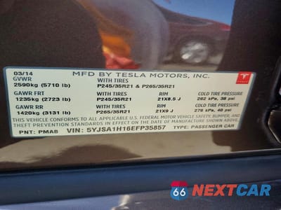 Zdjęcie 12 z 12 samochodu: 2014 TESLA MODEL S VIN:5YJSA1H16EFP35857 - miniatura