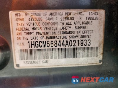 Zdjęcie 12 z 12 samochodu: 2004 HONDA ACCORD EX VIN:1HGCM56844A021933 - miniatura