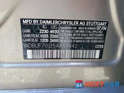 Zdjęcie 12 z 12 samochodu: 2005 MERCEDES-BENZ E 500 VIN:WDBUF70J35A657442 - miniatura