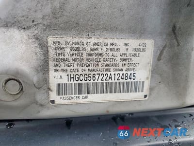 Zdjęcie 13 z 13 samochodu: 2002 HONDA ACCORD SE VIN:1HGCG56722A124845 - miniatura