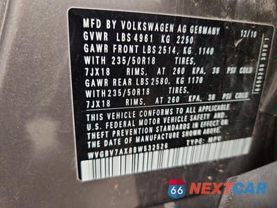 Zdjęcie 12 z 12 samochodu: 2011 VOLKSWAGEN TIGUAN S VIN:WVGBV7AX8BW532526 - miniatura