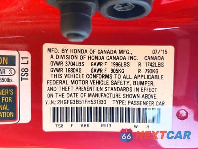 Zdjęcie 12 z 12 samochodu: 2015 HONDA CIVIC LX VIN:2HGFG3B51FH531830 - miniatura