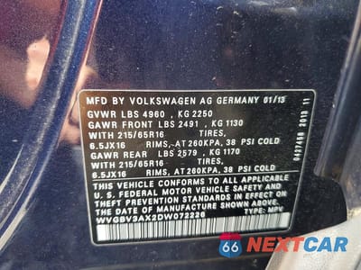 Zdjęcie 13 z 13 samochodu: 2013 VOLKSWAGEN TIGUAN VIN:WVGBV3AX2DW072226 - miniatura