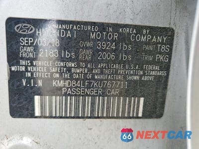 Zdjęcie 12 z 12 samochodu: 2019 HYUNDAI ELANTRA SEL VIN:KMHD84LF7KU767711 - miniatura
