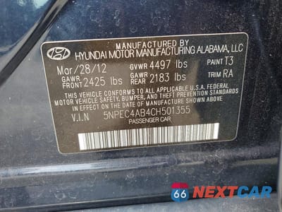 Zdjęcie 12 z 12 samochodu: 2012 HYUNDAI SONATA SE 2.0T VIN:5NPEC4AB4CH501355 - miniatura