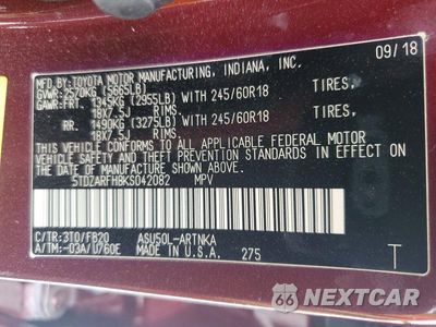 Zdjęcie 13 z 13 samochodu: 2019 TOYOTA HIGHLANDER LE VIN:5TDZARFH8KS042082 - miniatura
