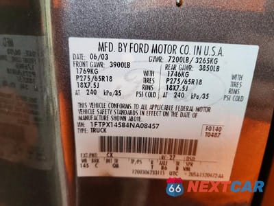 Zdjęcie 12 z 12 samochodu: 2004 FORD F150 VIN:1FTPX14584NA08457 - miniatura