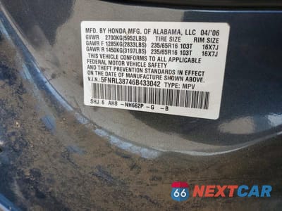 Zdjęcie 13 z 13 samochodu: 2006 HONDA ODYSSEY EXL VIN:5FNRL38746B433042 - miniatura