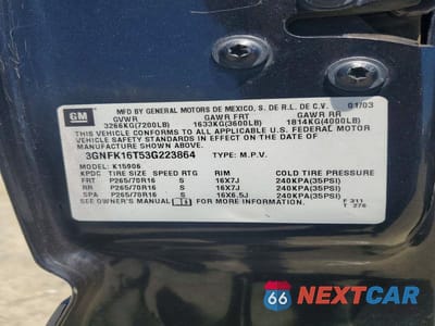 Zdjęcie 12 z 12 samochodu: 2003 CHEVROLET SUBURBAN K1500 VIN:3GNFK16T53G223864 - miniatura