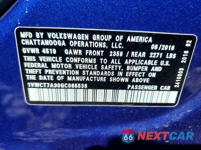 Zdjęcie 12 z 12 samochodu: 2016 VOLKSWAGEN PASSAT SEL VIN:1VWCT7A30GC065538 - miniatura