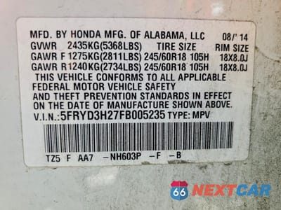 Zdjęcie 13 z 13 samochodu: 2015 ACURA MDX VIN:5FRYD3H27FB005235 - miniatura