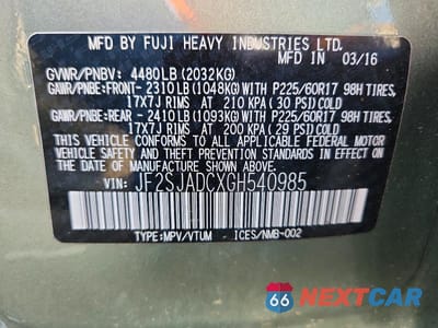 Zdjęcie 12 z 12 samochodu: 2016 SUBARU FORESTER 2.5I PREMIUM VIN:JF2SJADCXGH540985 - miniatura
