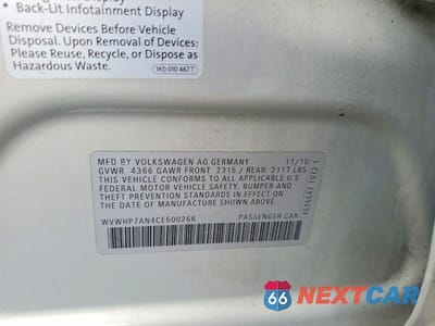 Zdjęcie 12 z 12 samochodu: 2012 VOLKSWAGEN CC LUXURY VIN:WVWHP7AN4CE500266 - miniatura