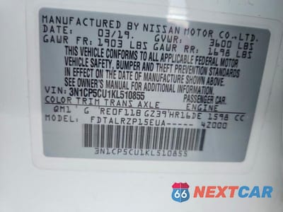 Zdjęcie 12 z 12 samochodu: 2019 NISSAN KICKS S VIN:3N1CP5CU1KL510855 - miniatura