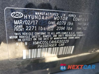Zdjęcie 13 z 13 samochodu: 2017 HYUNDAI IONIQ LIMITED VIN:KMHC05LC4HU030229 - miniatura