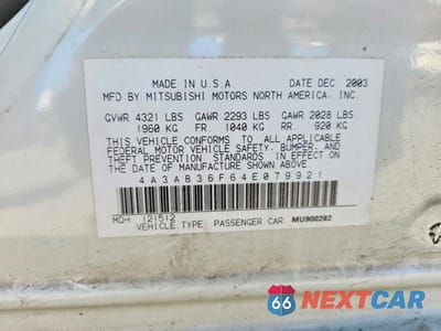 Zdjęcie 12 z 12 samochodu: 2004 MITSUBISHI GALANT ES MEDIUM VIN:4A3AB36F64E079921 - miniatura