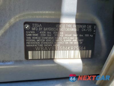 Zdjęcie 12 z 12 samochodu: 2006 BMW 330 I VIN:WBAVB33586KR75364 - miniatura