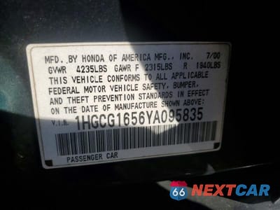 Zdjęcie 12 z 12 samochodu: 2000 HONDA ACCORD EX VIN:1HGCG1656YA095835 - miniatura