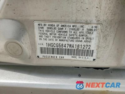 Zdjęcie 12 z 12 samochodu: 1998 HONDA ACCORD LX VIN:1HGCG5647WA161272 - miniatura