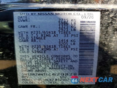 Zdjęcie 13 z 13 samochodu: 2020 NISSAN PATHFINDER S VIN:5N1DR2AN3LC629828 - miniatura