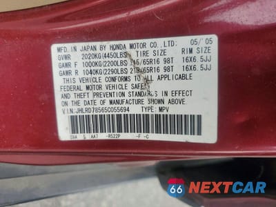 Zdjęcie 13 z 13 samochodu: 2005 HONDA CR-V LX VIN:JHLRD78565C055694 - miniatura